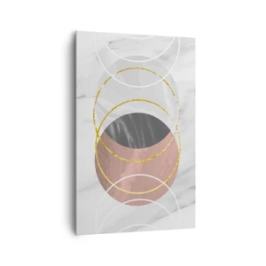 Obraz na płótnie - Abstrakcyjna kompozycja geometryczna z kołami i metalicznymi detalami - 80x120cm - Muzyka sfer - Nowoczesna dekoracja ścienna do salonu i sypialni ARTTOR