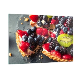 Obraz na szkle - Owocowa tarta z jagodami, kiwi i truskawkami - 120x80cm - Dolce vita! - Nowoczesna dekoracja ścienna do salonu, kuchni i sypialni ARTTOR