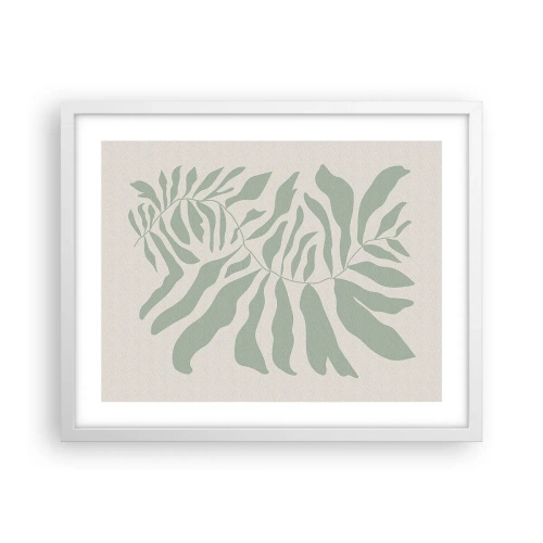 Plakat w białej ramie - Szmaragdowa gałązka - 50x40 cm