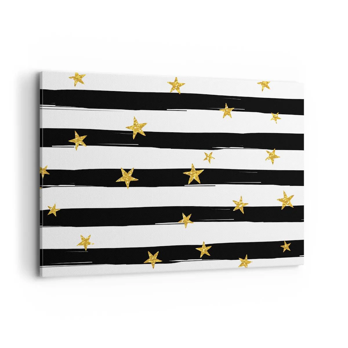 Obraz na płótnie - Czarno-białe pasy z złotymi gwiazdkami - 100x70cm - Wszyscy urodziliśmy się pod szczęśliwą gwiazdą - Nowoczesna dekoracja ścienna do salonu, kuchni i sypialni ARTTOR
