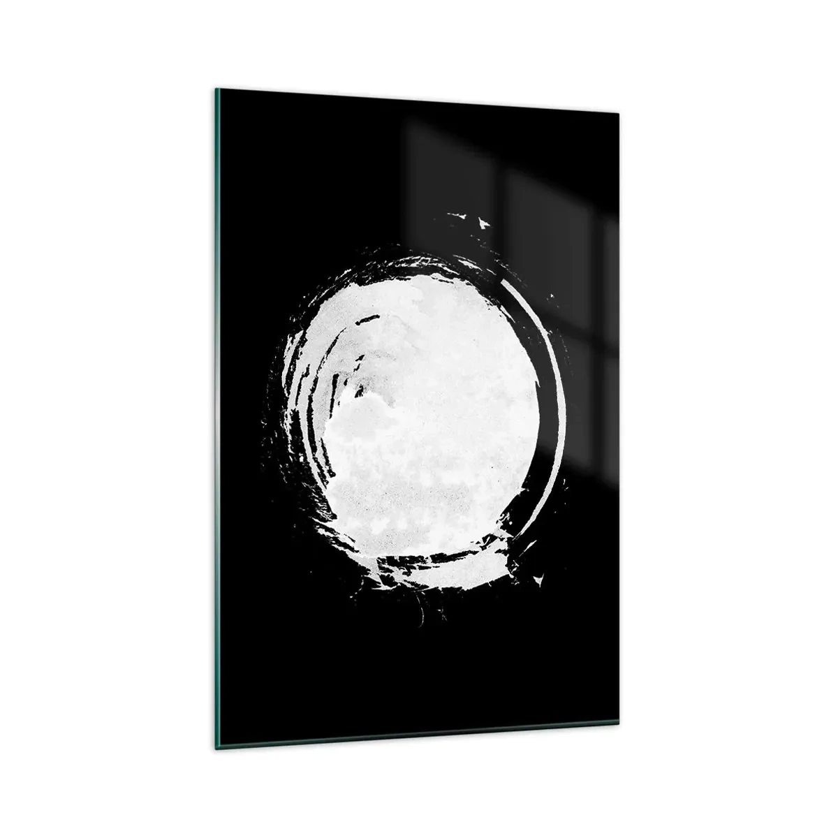 Obraz na szkle - Biały okrąg na czarnym tle w minimalistycznym stylu - 80x120cm - Dobre wyjście - Nowoczesna dekoracja ścienna do salonu i sypialni ARTTOR