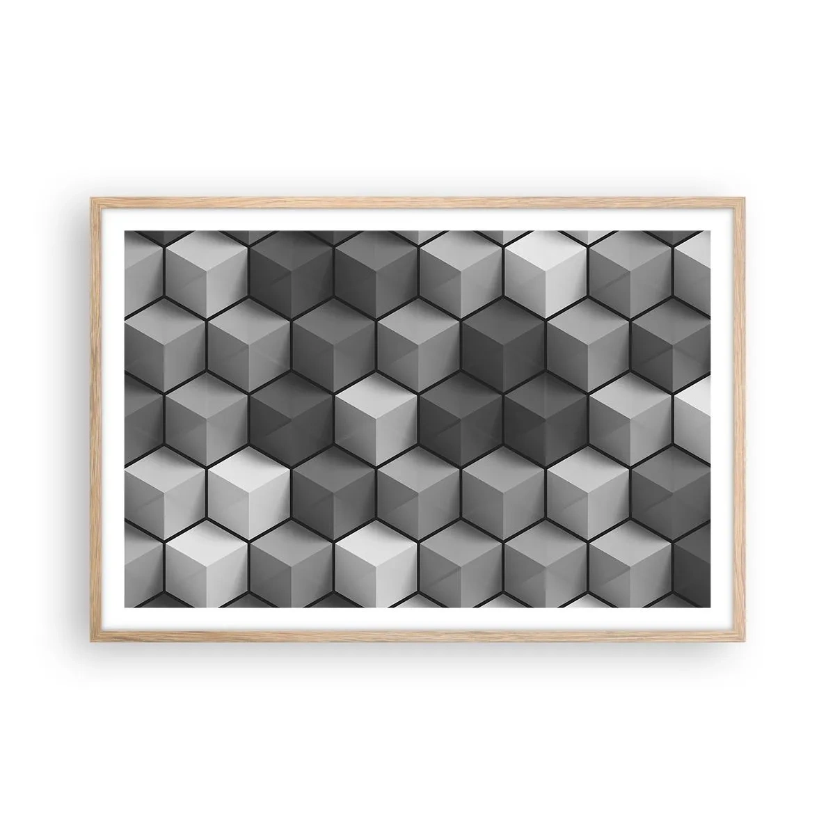 Plakat w ramie jasny dąb - Kubistyczna układanka - 91x61 cm