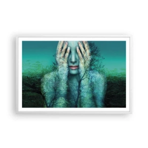 Plakat w białej ramie - Zanurzona w błękicie - 91x61 cm