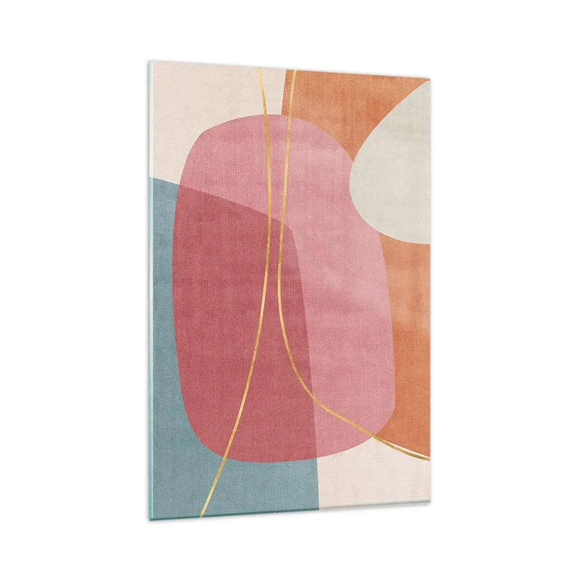 Obraz na szkle - Abstrakcyjne kształty w pastelowych kolorach z delikatnymi liniami - 80x120cm - Pastelowa kompozycja z nicią złota - Nowoczesna dekoracja ścienna do salonu i sypialni ARTTOR