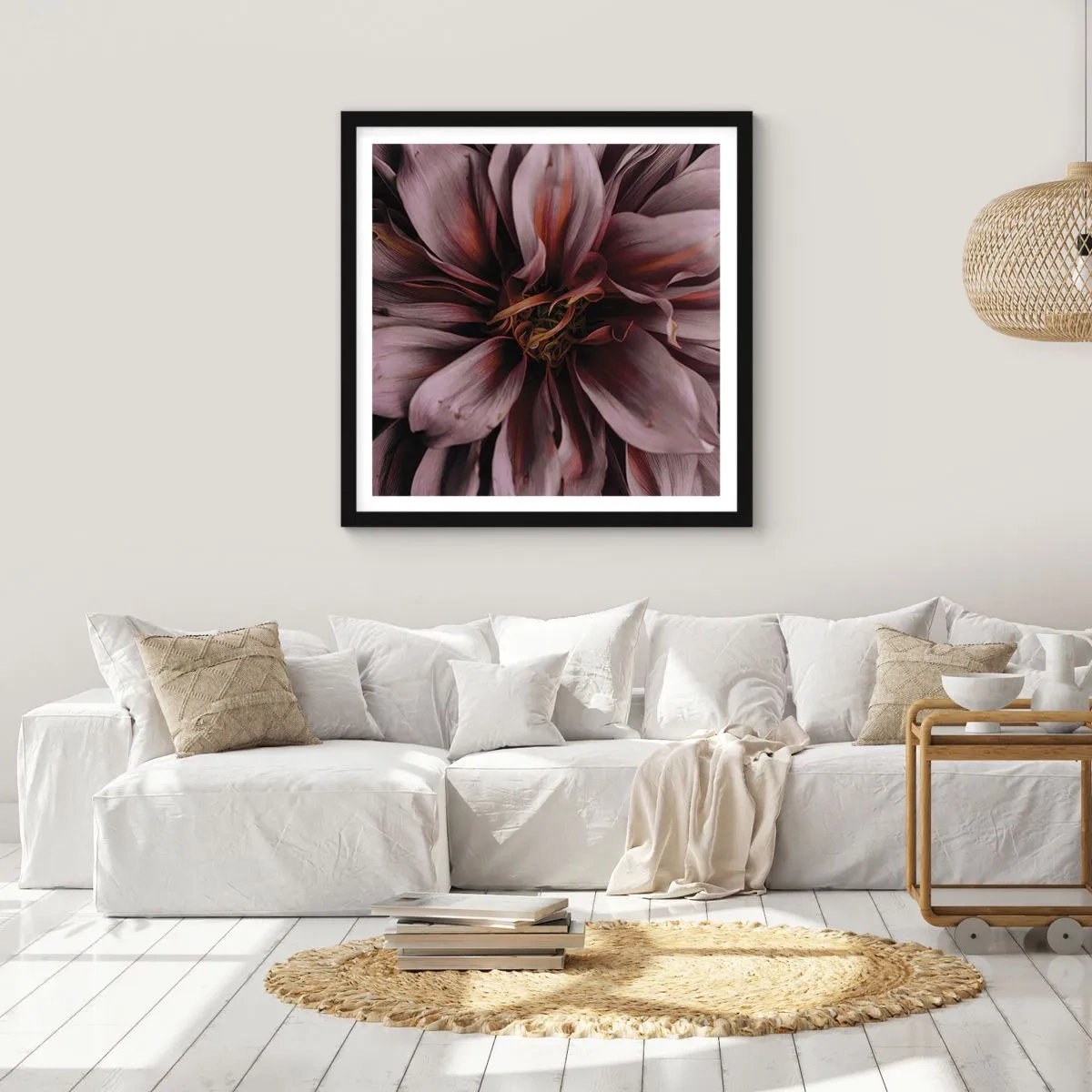 Plakat w czarnej ramie - Kwietne serce - 30x30 cm
