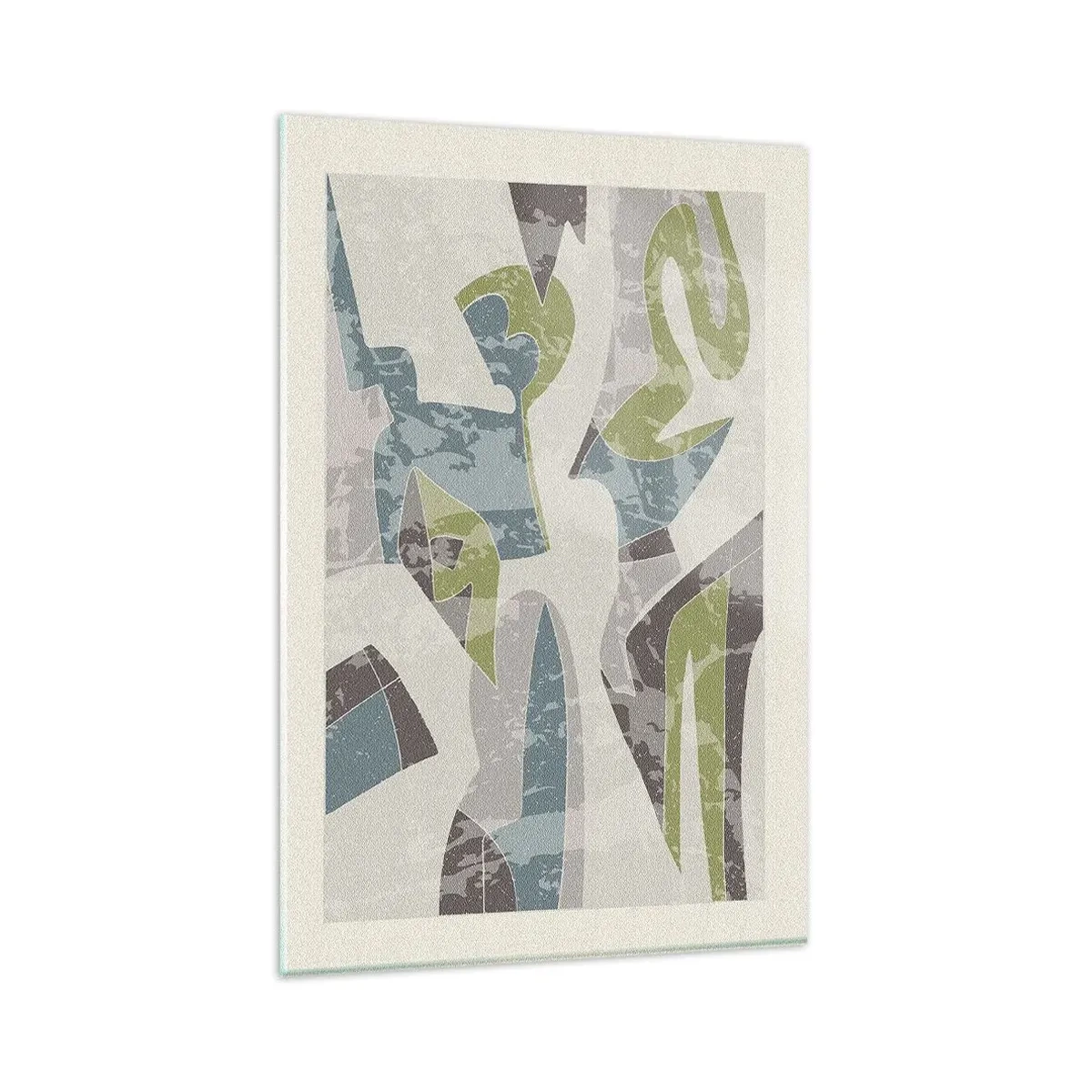 Obraz na szkle - Abstrakcyjne kształty w zieleni i błękicie na jasnym tle - 80x120cm - Kompozycja za szybą - Nowoczesna dekoracja ścienna do salonu i sypialni ARTTOR