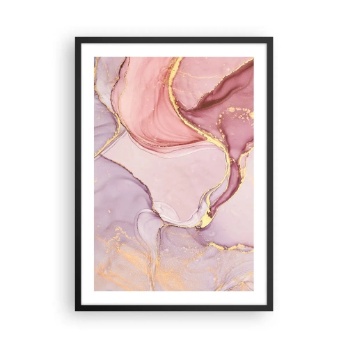 Plakat w czarnej ramie - Abstrakcyjne połączenie pastelowych odcieni z akcentami złota - 50x70cm - Pieszczota barw - Nowoczesna dekoracja ścienna do salonu i sypialni ARTTOR