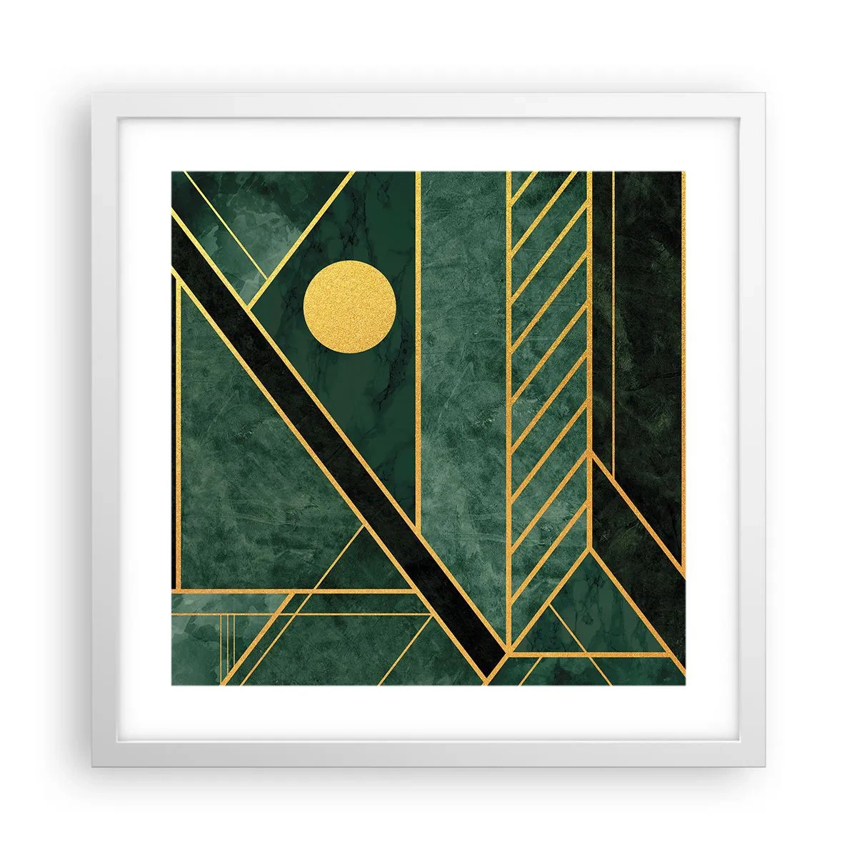 Plakat w białej ramie - Dynamika złota i lazuru - 40x40 cm