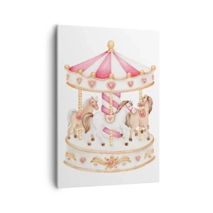 Obraz na płótnie - Ilustracja karuzeli w pastelowych odcieniach różu i złota - 50x70cm - Słodki świat dzieciństwa - Nowoczesna dekoracja ścienna do salonu, kuchni i sypialni ARTTOR