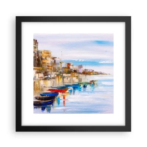 Plakat w czarnej ramie - Wielobarwna miejska przystań - 30x30 cm