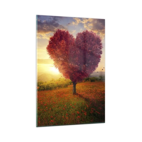 Obraz na szkle - Drzewo w kształcie serca o zachodzie słońca - 80x120cm - Chwyta za serce - Nowoczesna dekoracja ścienna do salonu i sypialni ARTTOR