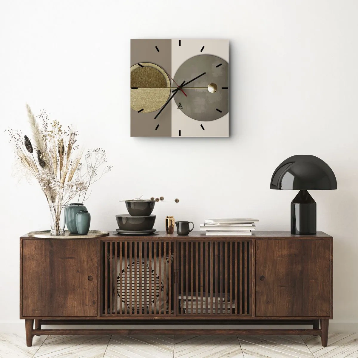 Zegar ścienny - Abstrakcyjne koła w odcieniach złota i beżu - 30x30cm - Doskonała równowaga - Nowoczesna dekoracja ścienna do salonu i sypialni ARTTOR