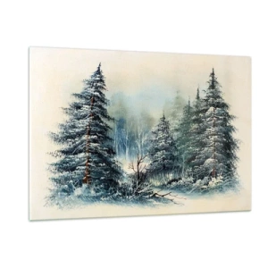 Obraz na szkle - Zimowy las z ośnieżonymi drzewami na tle nieba - 120x80cm - Gotowe do Świąt - Nowoczesna dekoracja ścienna do salonu, kuchni i sypialni ARTTOR