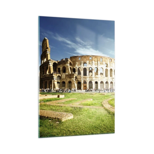 Obraz na szkle - Koloseum w Rzymie oświetlone słońcem - 50x70cm - Jeszcze słychać szczęk broni - Nowoczesna dekoracja ścienna do salonu, kuchni i sypialni ARTTOR