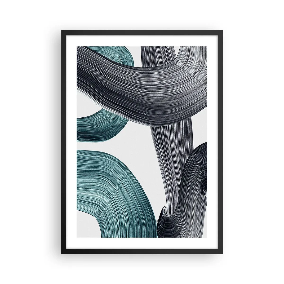 Plakat w czarnej ramie - Dynamiczne pociągnięcia pędzla - 50x70cm - Szmaragdowe i czarne szlaki - Nowoczesna dekoracja ścienna do salonu i sypialni ARTTOR