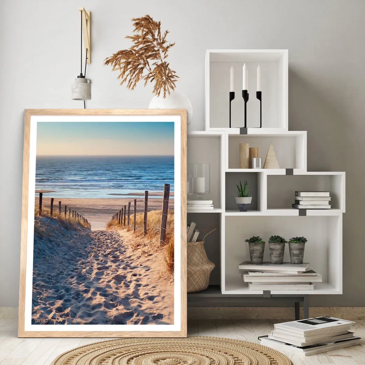 Plakat w ramie jasny dąb - Morza szum, ptaków śpiew, dzika plaża pośród traw… - 70x100 cm