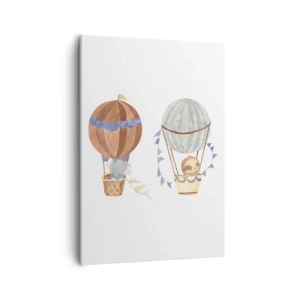 Obraz na płótnie - Balony z uroczymi zwierzętami na białym tle - 50x70cm - Przyjaciele w podróży - Nowoczesna dekoracja ścienna do salonu, kuchni i sypialni ARTTOR