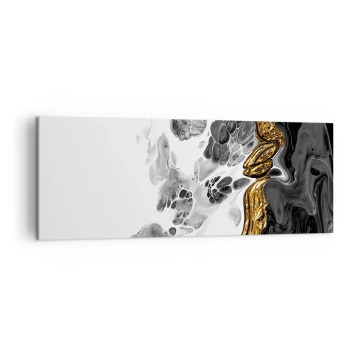 Obraz na płótnie - Abstrakcyjna kompozycja z akcentami złota i czerni - 140x50cm - Kompozycja organiczna - Nowoczesna dekoracja ścienna do salonu i sypialni ARTTOR