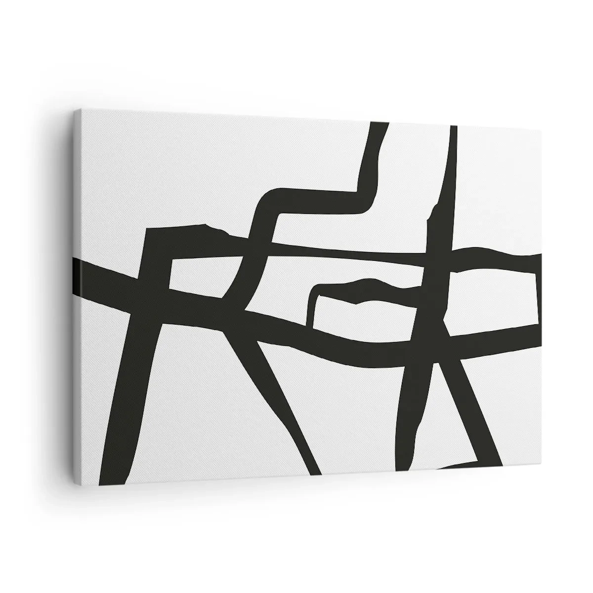 Obraz na płótnie - Minimalistyczny czarno-biały wzór z geometrycznymi liniami - 70x50cm - Czarno-biała konstrukcja - Nowoczesna dekoracja ścienna do salonu i sypialni ARTTOR