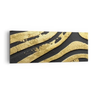 Obraz na płótnie - Złote abstrakcyjne fale na czarnym tle - 140x50cm - Wszystko płynie - Nowoczesna dekoracja ścienna do salonu i sypialni ARTTOR