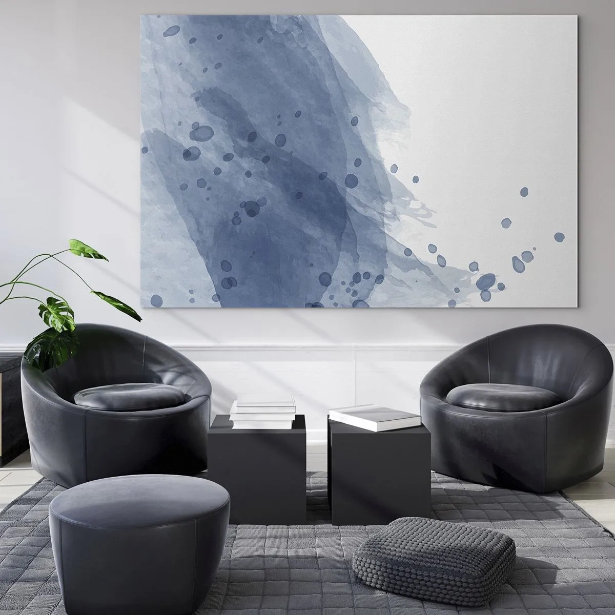 Obraz na szkle - Akwarelowa plama w odcieniach niebieskiego - 70x50cm - Niebieski tiul - Nowoczesna dekoracja ścienna do salonu i sypialni ARTTOR