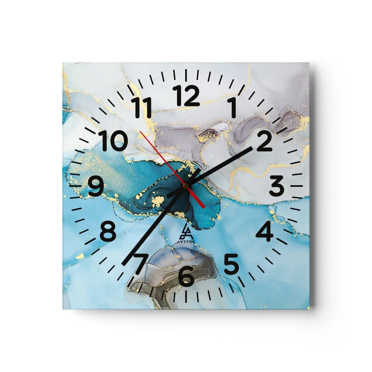 Zegar ścienny - Studium spotkania szarości z turkusem - 40x40 cm