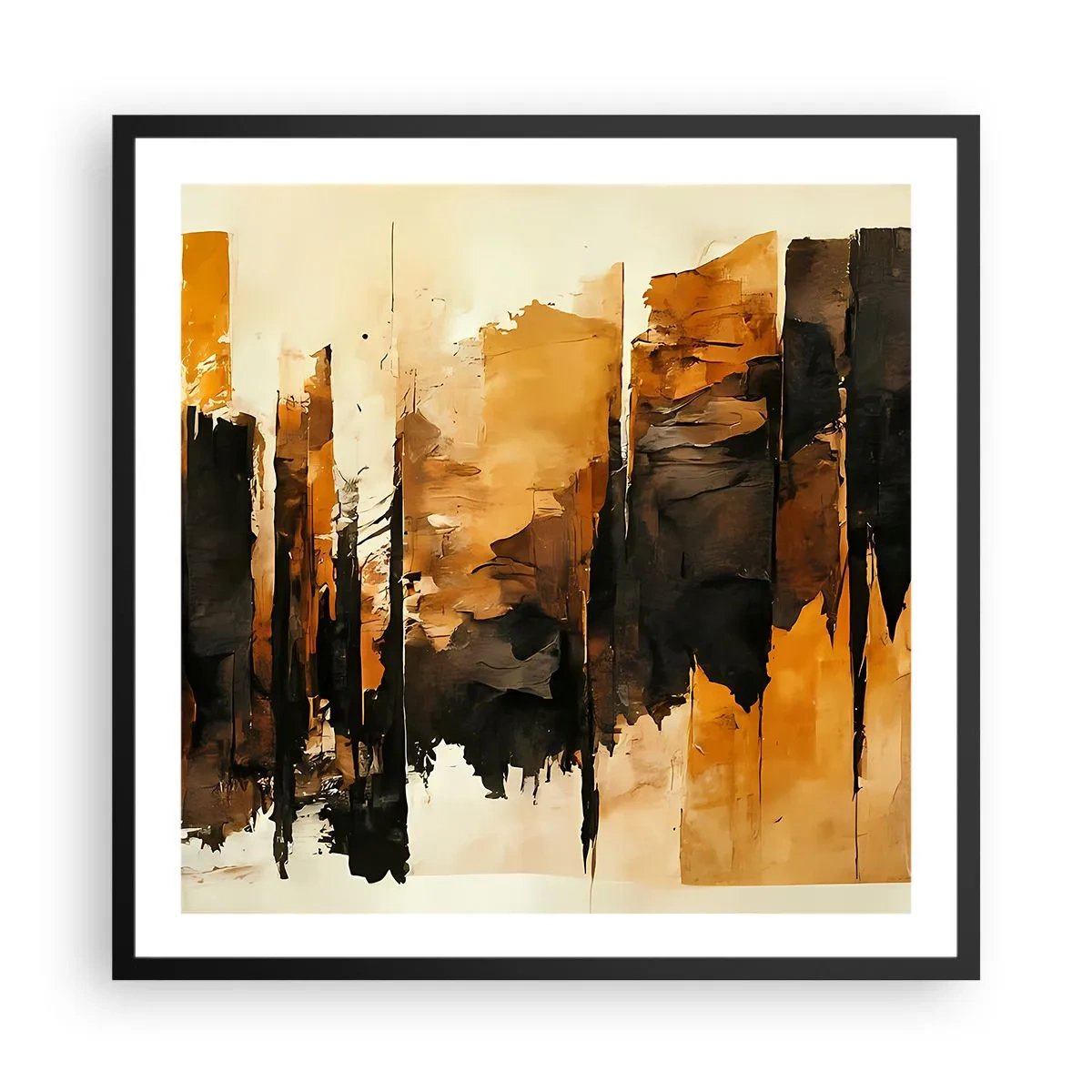 Plakat w czarnej ramie - Harmonia czerni i złota - 60x60 cm