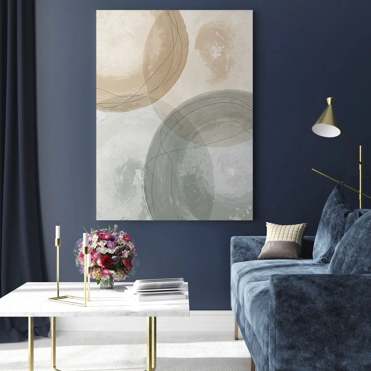 Obraz na szkle - Pastelowe okręgi i linie w subtelnej kompozycji - 50x70cm - Przenikanie światów - Nowoczesna dekoracja ścienna do salonu, kuchni i sypialni ARTTOR