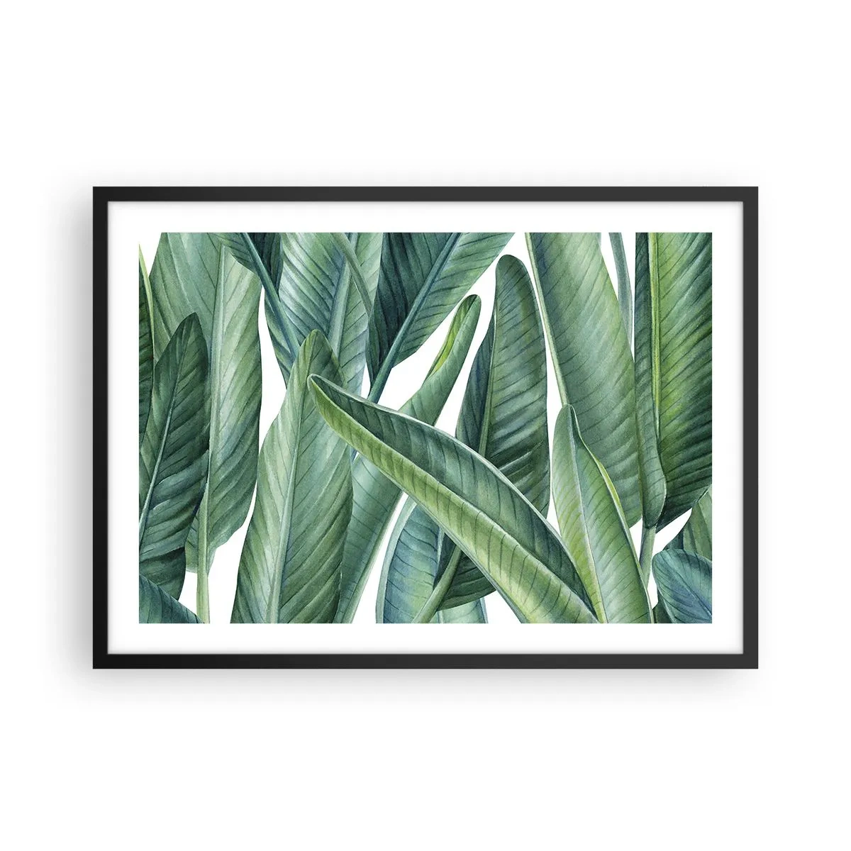 Plakat w czarnej ramie - Zielone liście w minimalistycznym, botanicznym stylu - 70x50cm - Zieleń sama w sobie - Nowoczesna dekoracja ścienna do salonu i sypialni ARTTOR