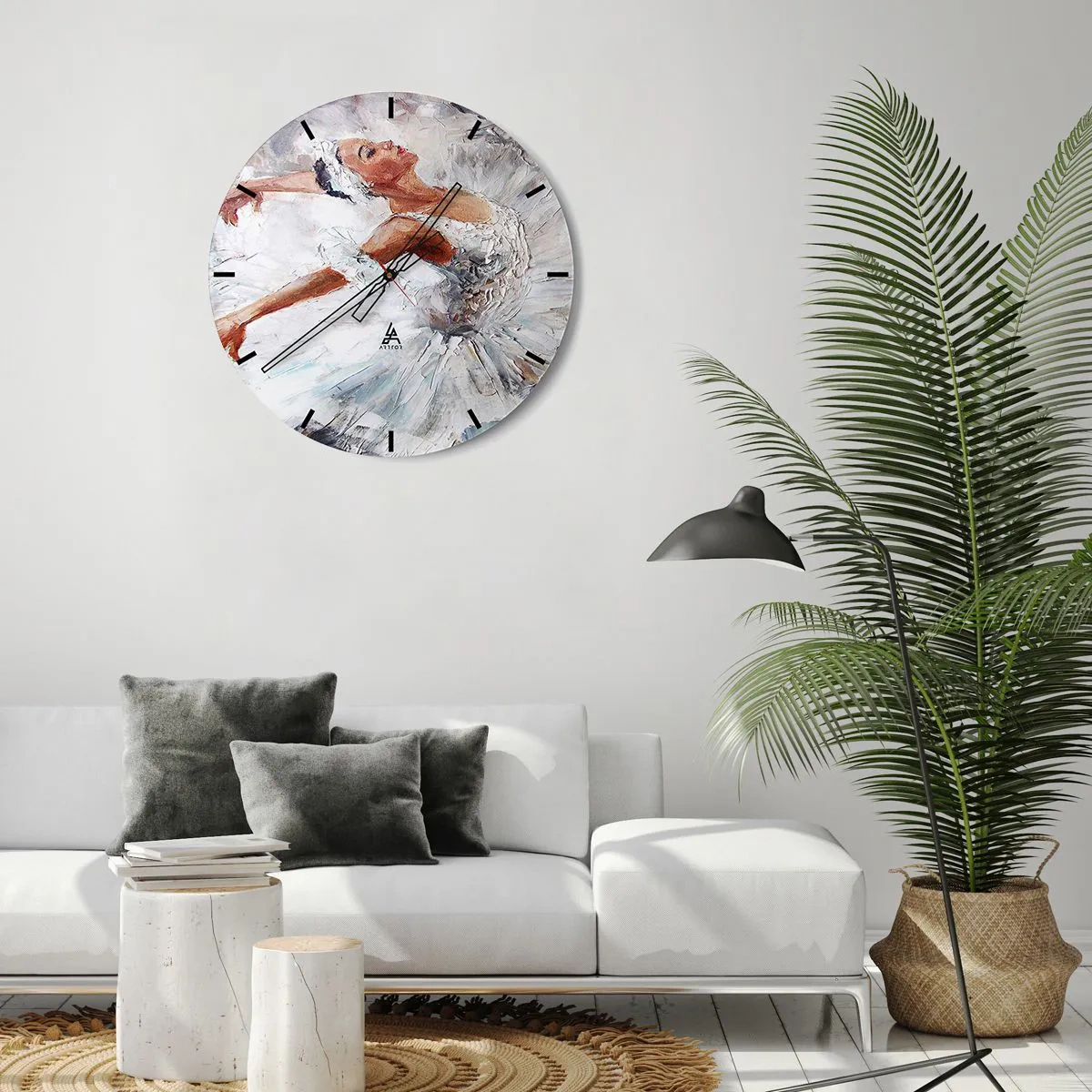Zegar ścienny - Baletnica w białej sukni w stylu impresjonistycznym - 30x30cm - Delikatna i lekka jak tiul - Nowoczesna dekoracja ścienna do salonu, kuchni i sypialni ARTTOR