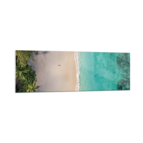 Obraz na szkle - Tropikalna plaża z turkusową wodą z lotu ptaka - 160x50cm - Rajska plaża - Nowoczesna dekoracja ścienna do salonu i sypialni ARTTOR