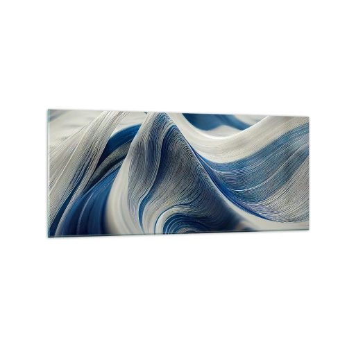 Obraz na szkle - Abstrakcyjne fale w odcieniach błękitu i bieli - 120x50cm - Płynność błękitu i bieli - Nowoczesna dekoracja ścienna do salonu i sypialni ARTTOR