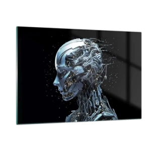 Obraz na szkle - Profil kobiecego robota z przewodami i mechanizmami - 120x80cm - Technologia jest kobietą - Nowoczesna dekoracja ścienna do salonu, kuchni i sypialni ARTTOR
