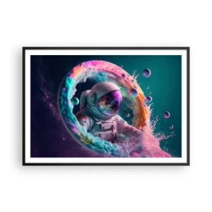 Plakat w czarnej ramie - Astronauta w kolorowej kosmicznej aurze - 100x70cm - Gwiezdne wrota - Nowoczesna dekoracja ścienna do salonu i sypialni ARTTOR