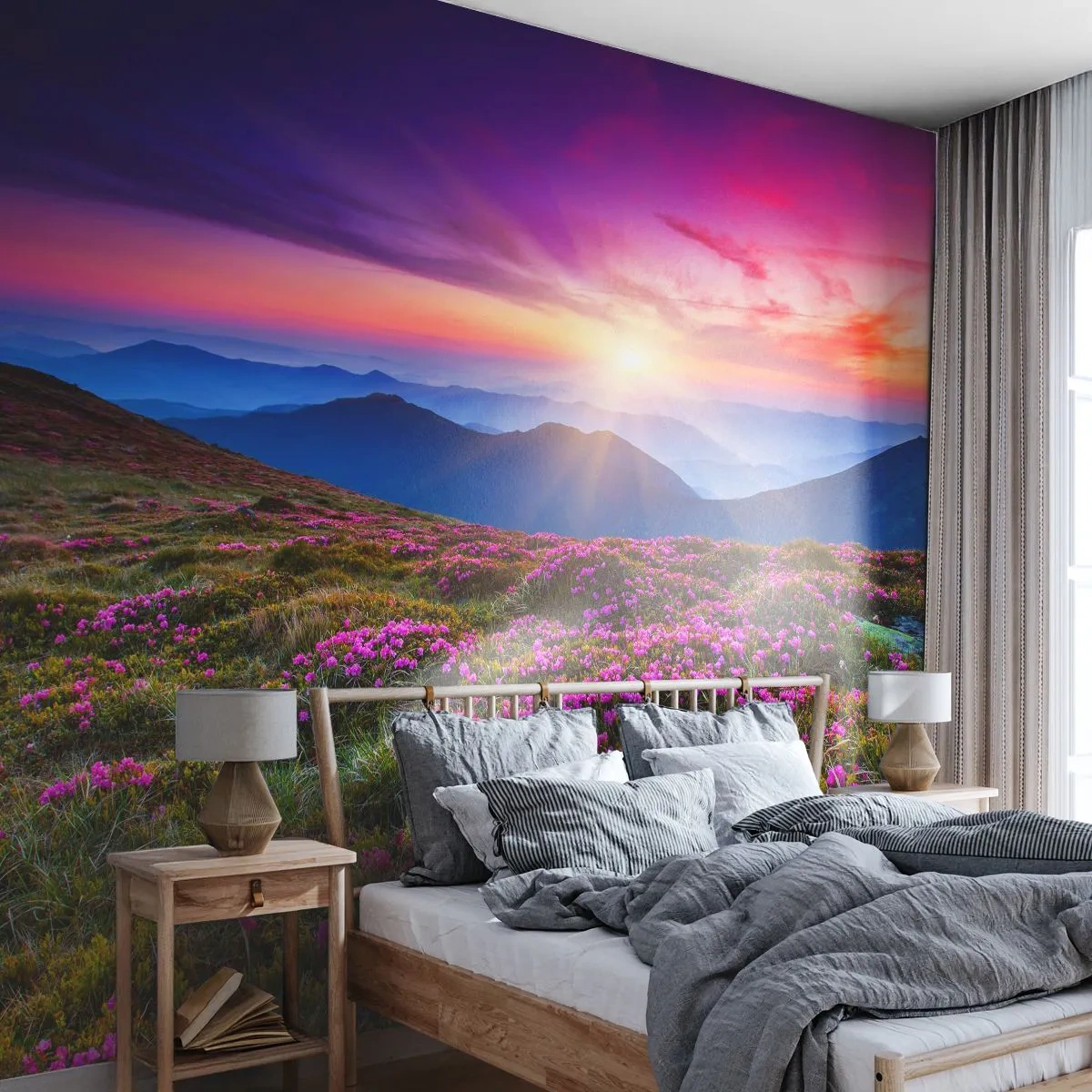 Fototapeta Samoprzylepna Deluxe Sticker - Ziół zapachniały świeże pęki od niw - Krajobraz, Góry, Kwiaty - 250x175 cm