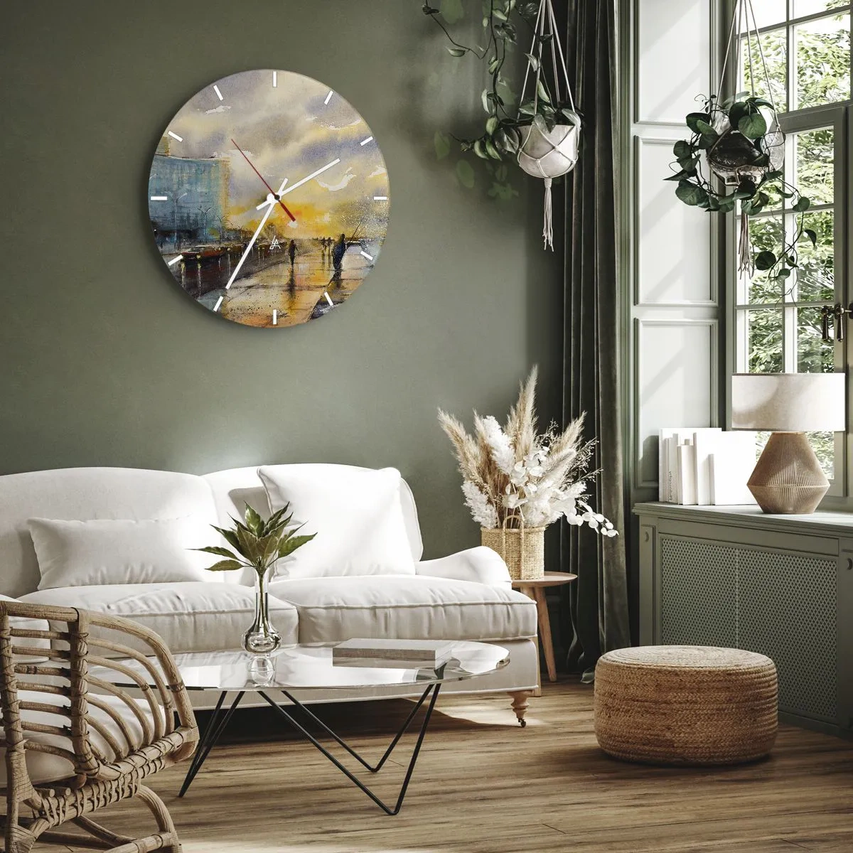 Zegar ścienny - Spacer o zmierzchu nadmorską promenadą - 30x30cm - Życie na brzegu - Nowoczesna dekoracja ścienna do salonu, kuchni i sypialni ARTTOR