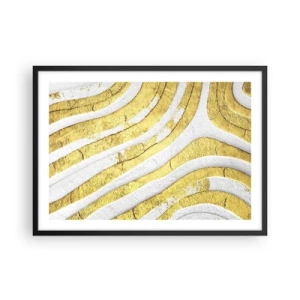 Plakat w czarnej ramie - Złote i białe abstrakcyjne linie w fakturze 3D - 70x50cm - Kompozycja w bieli i złocie - Nowoczesna dekoracja ścienna do salonu i sypialni ARTTOR