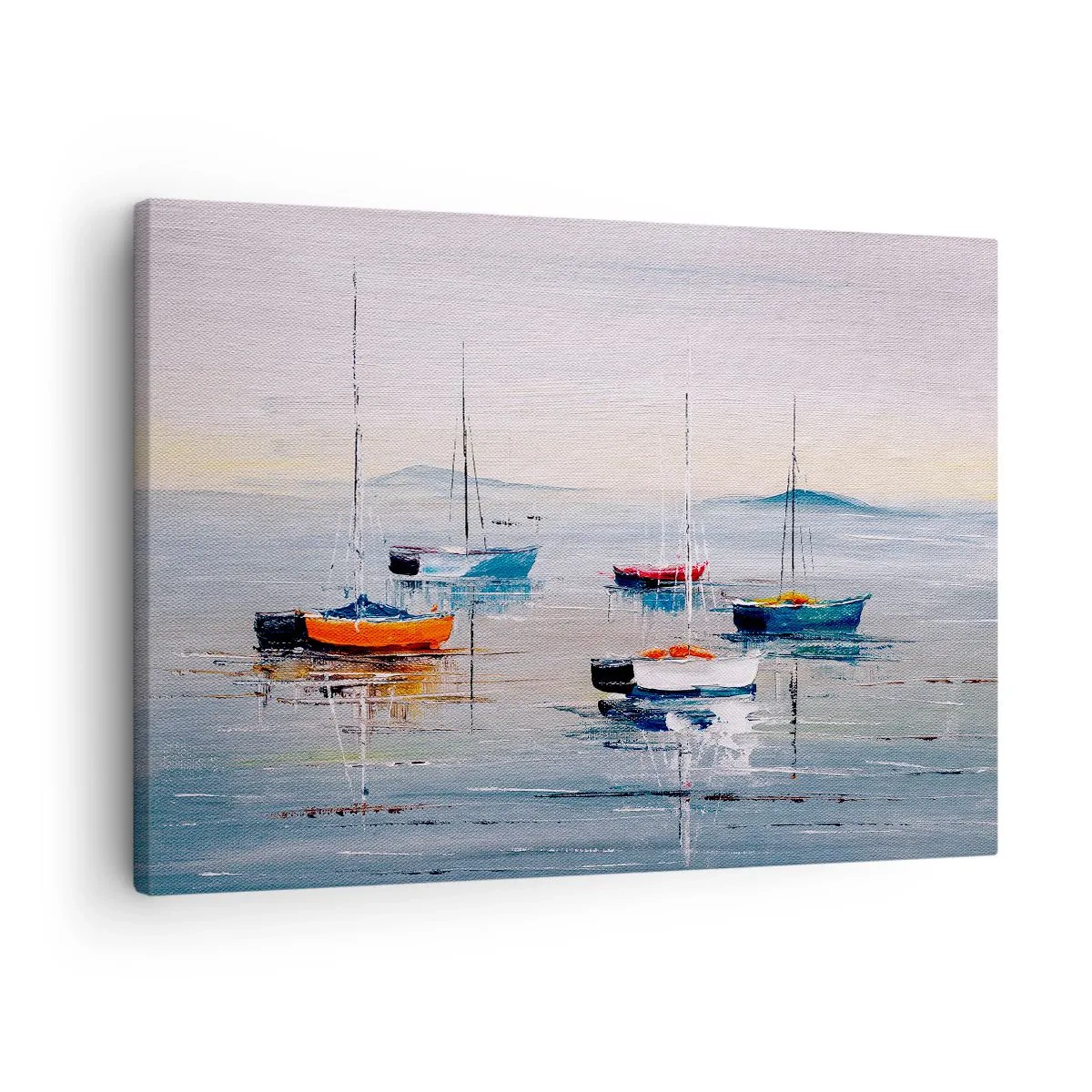 Obraz na płótnie - Kolorowe łódki na spokojnej wodzie - 70x50cm - Zasłużony odpoczynek - Nowoczesna dekoracja ścienna do salonu i sypialni ARTTOR