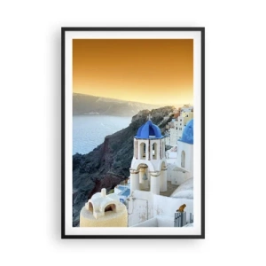 Plakat w czarnej ramie - Santorini - przytulone do skał - 61x91 cm