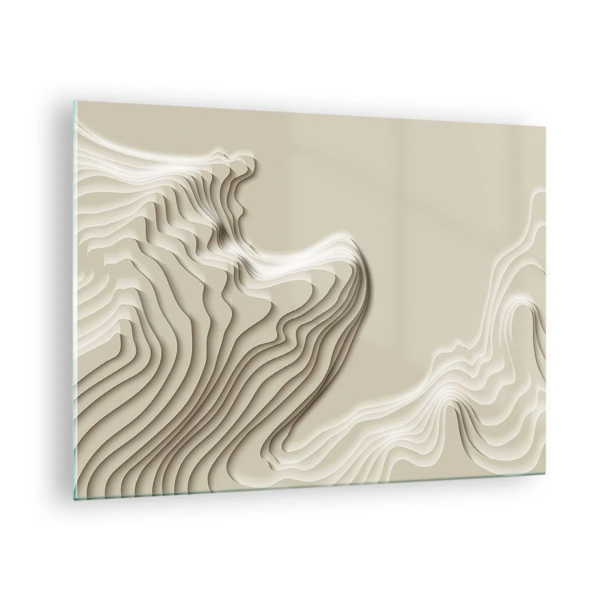 Obraz na szkle - Minimalistyczna abstrakcja z topograficznymi liniami na beżowym tle - 70x50cm - Topografia sztuki - Nowoczesna dekoracja ścienna do salonu i sypialni ARTTOR