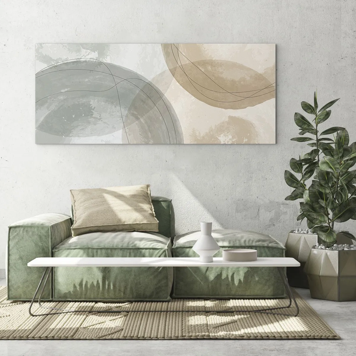 Obraz na szkle - Abstrakcyjna kompozycja w pastelowych barwach z liniami - 120x50cm - Przenikanie światów - Nowoczesna dekoracja ścienna do salonu i sypialni ARTTOR
