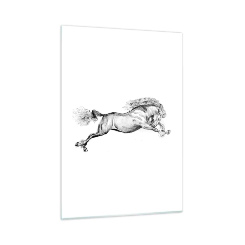 Obraz na szkle - Czarno-biały rysunek galopującego konia - 50x70cm - Zatrzymany w galopie - Nowoczesna dekoracja ścienna do salonu, kuchni i sypialni ARTTOR
