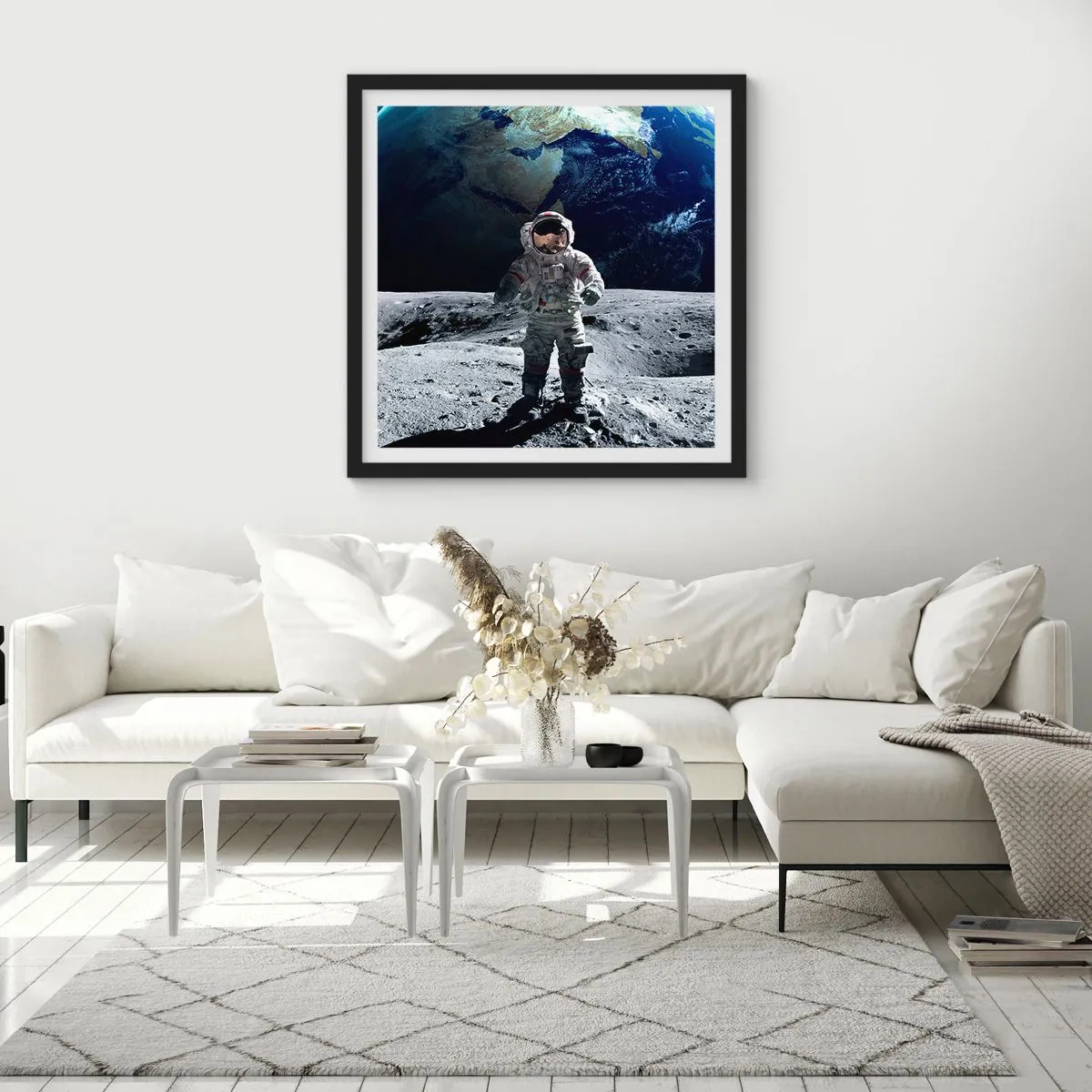 Plakat w czarnej ramie - Pozdrowienia z Księżyca - 30x30 cm