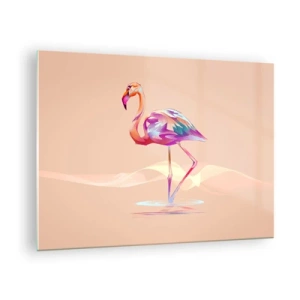 Obraz na szkle - Kolorowy flaming na pastelowym tle - 70x50cm - Ptak dobrych emocji - Nowoczesna dekoracja ścienna do salonu i sypialni ARTTOR