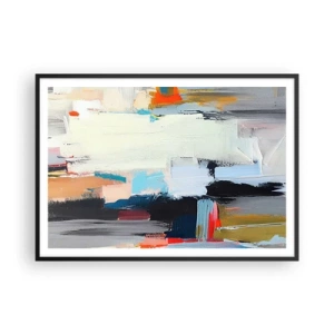 Plakat w czarnej ramie - Kolorowa abstrakcja z dynamicznymi pociągnięciami pędzla - 100x70cm - Jest metoda? - Nowoczesna dekoracja ścienna do salonu i sypialni ARTTOR