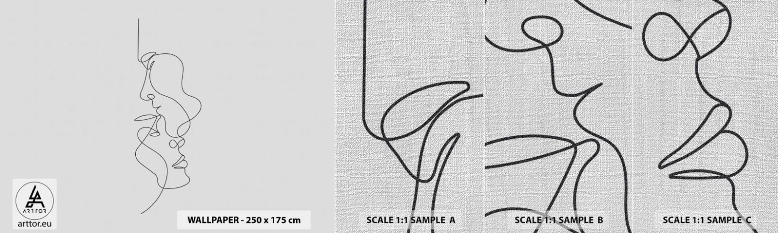 Fototapeta Próbka Premium Canvas - Żar rzewnych żądz - Grafika, Zakochana Para, Pocałunek - 100x30 cm