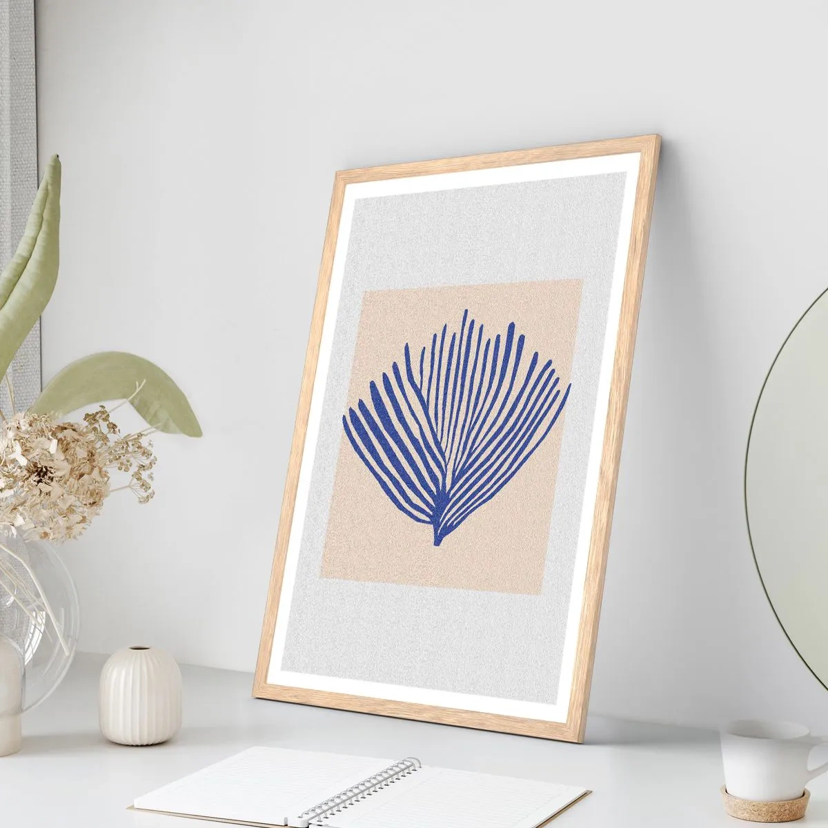 Plakat w ramie jasny dąb - Niebieski wachlarz - 50x70 cm