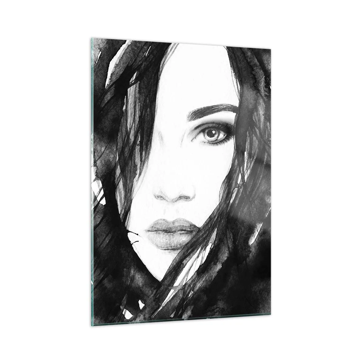 Obraz na szkle - Kobiece czarno-białe portrety w stylu akwareli - 50x70cm - Portret damy w czerni i bieli - Nowoczesna dekoracja ścienna do salonu, kuchni i sypialni ARTTOR