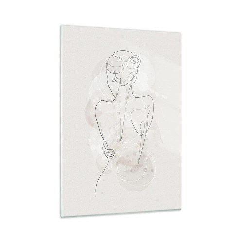 Obraz na szkle - Delikatny szkic kobiety na jasnym tle - 50x70cm - Jak czuły instrument - Nowoczesna dekoracja ścienna do salonu, kuchni i sypialni ARTTOR