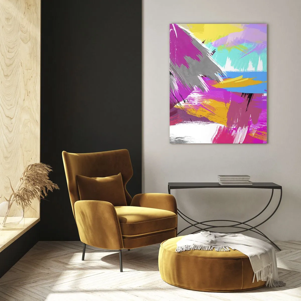 Obraz na szkle - Kolorowa abstrakcja z dynamicznymi pociągnięciami pędzla - 50x70cm - Maz, maz, maz jeszcze raz - Nowoczesna dekoracja ścienna do salonu, kuchni i sypialni ARTTOR